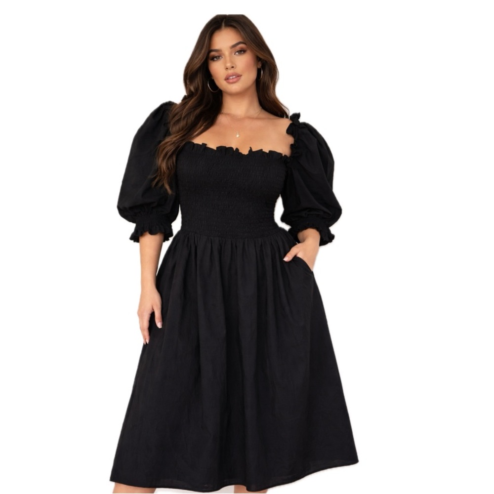 House of CB, NWT Smocked Top Puffy Sleeve Romantic Dress, Size L